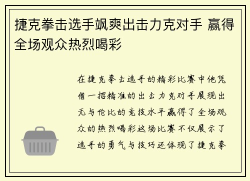 捷克拳击选手飒爽出击力克对手 赢得全场观众热烈喝彩